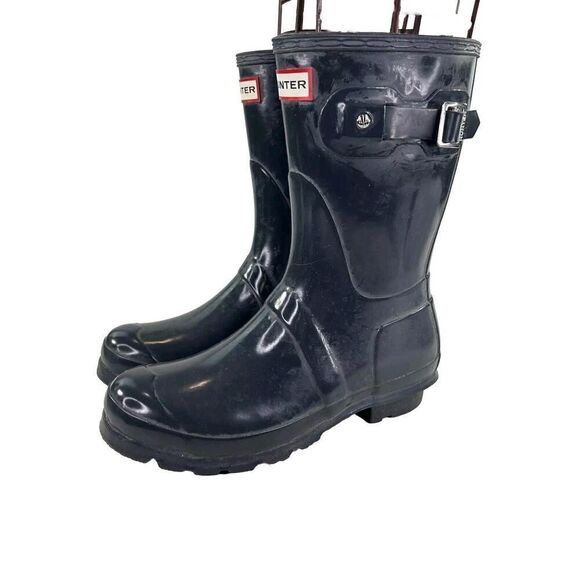 Hunter Women's Original Short Gloss Boots US 7 Navy Winter Rain Pull On Boot - Picture 1 of 14